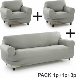 Bankbedekking Sofakover Pocket Trio Romeo 3 Stuks - Lichtgrijs