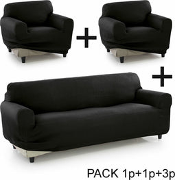Bankbedekking Sofakover Pocket Trio Romeo 3 Stuks - Zwart