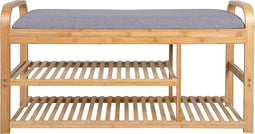 Bankje - Arch Double Shelf - Bamboe - Grijze stof