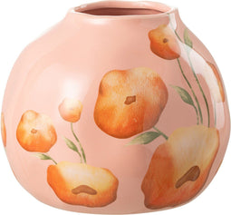 J-Line vaas Bloem Breed - keramiek - zalm/oranje - Ø 20.5 cm