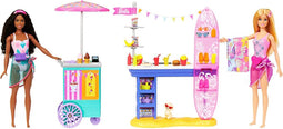 Barbie Beach Boardwalk speelset met Barbie ‘Brooklyn’ & ‘Malibu’ 2 poppen, 2 Kraampjes en 30+ accessoires