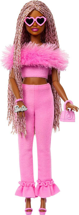 Barbie Deluxe Stijl - Zachtroze set met namaakbont - Barbiepop