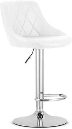 Barkruk AREX - Kunstleer Wit, Chromen Basis, Rugleuning, Modern Design, Hoogte Verstelbaar, 360° Draaibaar, Max. 120 kg