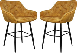 Barstoel Liverpool - Set van 2 - 56x61x97 - Geel/zwart - Velours/metaal