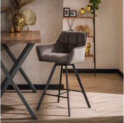 Barstoel raster draaibaar - Antraciet velours | Meubelplaats (set van 2)