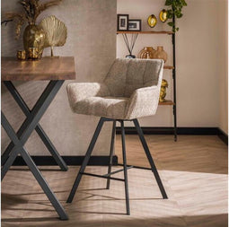 Barstoel raster draaibaar - Boucle zandkleur | Meubelplaats (set van 2)