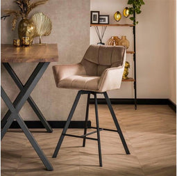 Barstoel raster draaibaar - Champagne velours | Meubelplaats (set van 2)