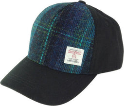 Baseball Cap Blauw met Turquoise Ruit - one size - Harris Tweed - Glen Appin of Scotland