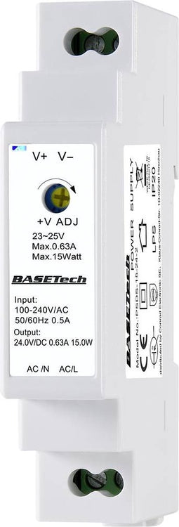 Basetech PSDS-15-24-2 DIN-rail netvoeding 24 V 0.63 A 15 W Aantal uitgangen: 1 x Inhoud: 1 stuk(s)