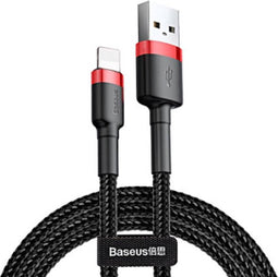 Baseus - Cafule - Kabel Duurzame Nylon Kabel USB / Lightning QC3.0 1.5A 2M Zwart-Rood - (CALKLF-C19)