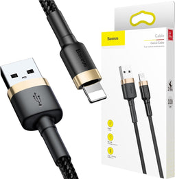 Baseus - Cafule - Kabel Duurzame Nylon Kabel USB / Lightning QC3.0 2.4A 1M Zwart-Goud - (CALKLF-BV1)