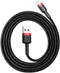 Baseus - Cafule - Kabel Duurzame Nylon Kabel USB / Lightning QC3.0 1.5A 2M Zwart-Rood - (CALKLF-C19)