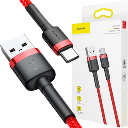 Baseus - Cafule - Kabel Duurzame Nylon Kabel USB / USB-C QC3.0 2A 2M Rood - (CATKLF-C09)