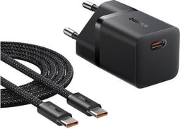 Baseus GaN5 25W Compacte Fast Charger Mini met USB-C naar USB-C Kabel 1M Zwart