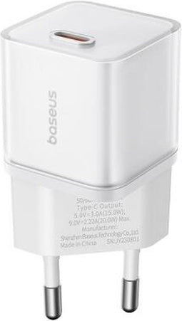 Baseus GaN5S USB-C Snellader | 20W Power Delivery Adapter | Telefoon Oplader | Fast en Quick Charge | Geschikt voor o.a iPhone 14 / 15 | Wit