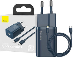 Baseus Snellader 20W PD + USB-C naar Lightning Kabel 1M Blauw