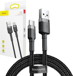 Baseus USB-C Fast Charge Kabel Gevlochten 1 Meter 3A Zwart Grijs
