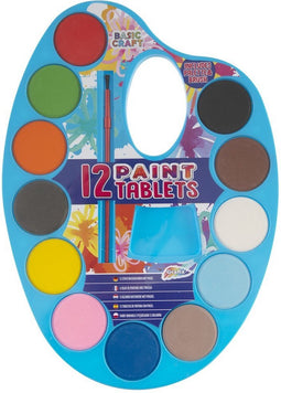 Basic Craft Waterverfpalet + Penseel 12 Kleuren Assorti