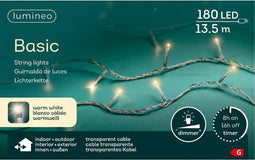 Basic rice lights 180led 13.5m warm white transparant snoer | Lumineo 494257