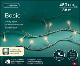 Basic rice lights 480led 36m warm white transparant snoer | Lumineo 494272