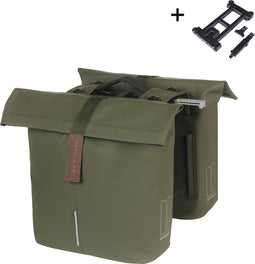 Basil City dubbele fietstas MIK, 28-32L, moss green incl. LED verlichting