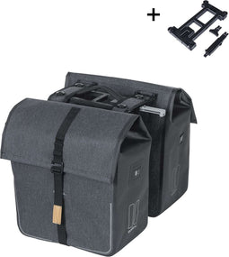 Basil Urban Dry dubbele fietstas MIK, 50L, charcoal - 100% waterdicht - reflectiedetails