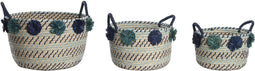 Basket spelset DKD Home Decor 46 x 44 x 34 cm Pompons Polypropyleen Zeegras