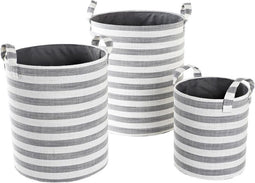 Basket spelset DKD Home Decor Grijs Strepen Katoen (3 Onderdelen) (35 x 35 x 40 cm)