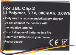 Batterij geschikt voor JBL Clip 2 Li-Polymer batterij GSP383555 3.7V, 800mAh, 3.0Wh, ingebouwd, zonder gereedschap