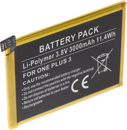 Batterij geschikt voor ONEPLUS 3, 3 Dual SIM, A3000, A3003, Regenbatterij BLP613