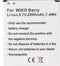 Batterij geschikt voor Wiko Barry batterij Barry Dual SIM lithium-ion batterij 3,7 volt 2000 mAh