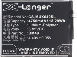 Batterij geschikt voor Xiaomi Mi Max Dual SIM, Li-Polymer, 3.85V, 4750mAh, 18.3Wh, ingebouwd, zonder gereedschap