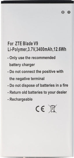 Batterij geschikt voor ZTE Blade V9, Li-Polymer, 3.7V, 3400mAh, 12.6Wh