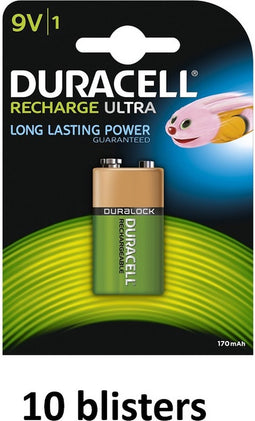 Batterij oplaadbaar Duracell 1x9Volt 170mAh Plus - 10 stuks