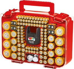 Battery Daddy Dubbelzijdige Batterijbox case met Batterij Tester- Batterij organizer houder bewaardoos voor 150 batterijen - Batterij opbergdoos met handvat - Geschikt voor AA-, AAA-, 9-Volt-, C-, knoopcel- en D-batterijen