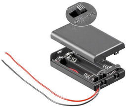 Battery holder for 3x Micro with cover and switch, water-repellent, with loose cable ends