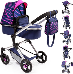 Bayer Design - Combi Poppenwagen Neo Vario - Blauw met Hartjes