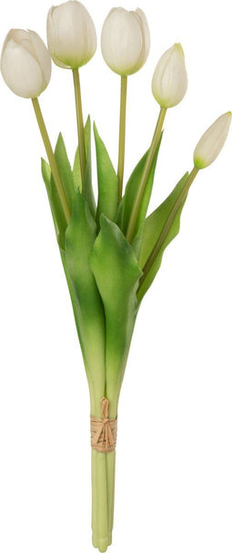 J-Line bloemenboeket tulpen 5stuks - kunststof - wit - medium