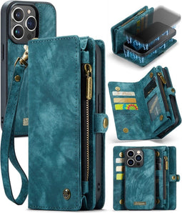 Caseme - Geschikt voor iPhone 15 Pro - Vintage 2 in 1 portemonnee hoes - Lichtblauw
