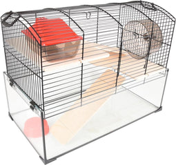 Flamingo Vitru 1 - Hamsterkooi - Glazen bodem met accessoires en looprad - Zwart - 51,5x29x40 cm