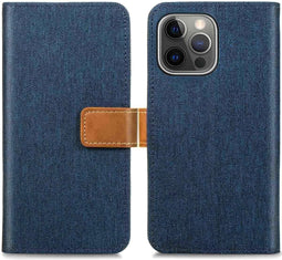 iMoshion Hoesje Geschikt voor iPhone 13 Pro Hoesje Met Pasjeshouder - iMoshion Luxe Canvas Bookcase - Donkerblauw