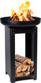 BBQ Collection 3-in-1 Vuurkorf en Grillplaat - Tuinhaard 61 x 90 cm - met Teppanyaki Bakplaat - Plancha BBQ met Brandhout Opslagplaats - Vuurkorf voor Buiten - Metaal