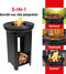 BBQ Collection 3-in-1 Vuurkorf en Grillplaat - Tuinhaard 61 x 90 cm - met Teppanyaki Bakplaat - Plancha BBQ met Brandhout Opslagplaats - Vuurkorf voor Buiten - Metaal