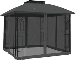 vidaXL - Prieel - met - gaaswanden - en - dubbel - dak - 2,94x2,94 - m - staal - antraciet