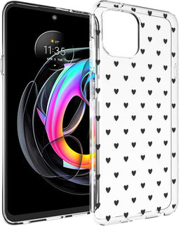 iMoshion Hoesje Geschikt voor Motorola Edge 20 Lite Hoesje Siliconen - iMoshion Design hoesje - Transparant / Zwart / Hearts All Over Black