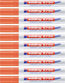 edding 8750 industrie lakmarker - doosje van 10 stuks - oranje - puntdikte 2-4 mm - voor alle ondergronden met in het bijzonder olieachtige, vettige stoffige en donkere oppervlaktes - (zout)water vast en wrijfvast - gemaakt van aluminium