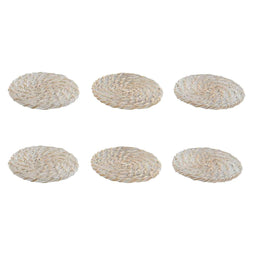 Onderzetters Home ESPRIT Wit Natuurlijk Bamboe Rotan 12 x 12 x 6 cm