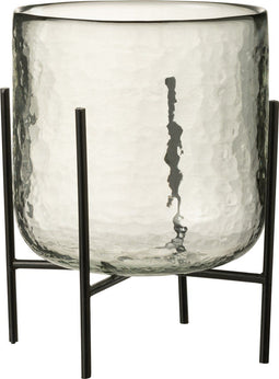 J-Line windlicht Staand - kaarshouder - glas/ijzer - transparant - large