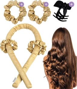 Soft & Silky - Heatless Curls - Satijnen Haarrollers - 2 scrunchies en 1 haarklip