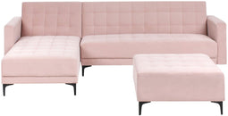 ABERDEEN - Slaapbank met ottomaan - Pastelroze - Rechts - Fluweel